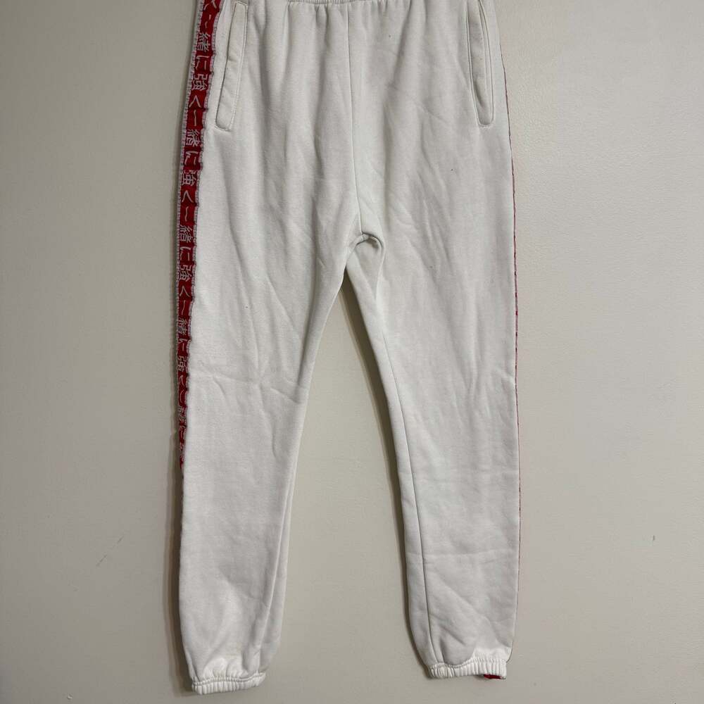 American Stitch Mens‎ White Fleece Joggers Red Japanese Kanji Side Stripe Size M